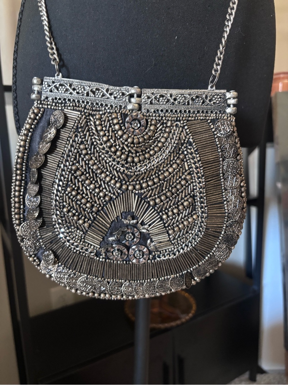 Free people rare Embellished Beaded Evening Bag in Silver